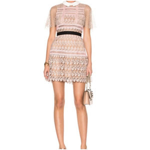 Self-Portrait Floral Vine Cape Lace Mini Dress Pink White Black Size 4